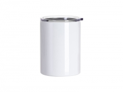 Caneca de Cafe Inox 13oz/400ml com Tampa Plana Transparente (Branco)