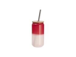 Copo Mágico (Calor) de Vidro em Forma de lata 18oz/550ml com Tampa de bambu (Vermelho)