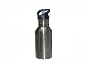 Sublimation 500ml Stainless Steel Water Bottle with Straw Top - Silver
