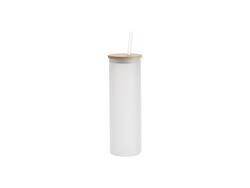 Vaso Cristal Escarchado 20oz/600ml con pajita y tapa de bambú con pajita y tapa de bambú (Escarchado)