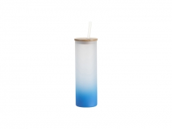 Sublimation Blanks 20oz/600ml Glass Skinny Tumbler w/Straw &amp; Bamboo Lid(Frosted, Gradient Light Blue)