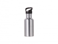 Botella de Agua 17oz/500ml Plateada Aluminio con tapa portátil negra