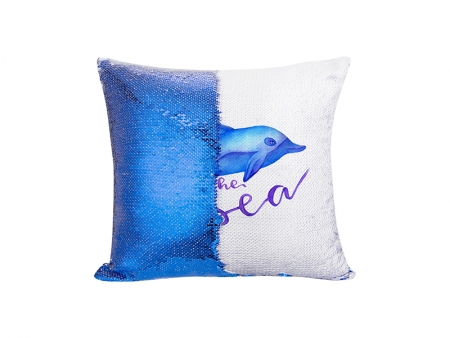 Sublimation Flip Sequin Pillow Cover (Dark Blue w/ White, 40*40cm)