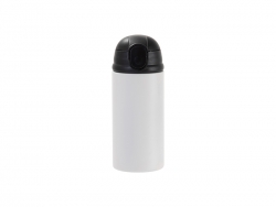 Sublimation Blanks 12oz/360ml Powder Coated Kids SS Bottle with Silicon Straw &amp; Black Lid (White, Matt Sub Coating)