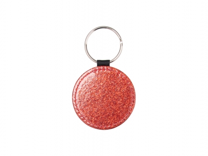 Sublimation Glitter PU Leather Key Chain (Round, Red)
