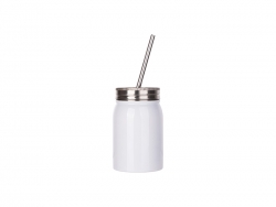 17oz/500ml Sublimation Stainless Steel Mason Tumbler with Straw (White)