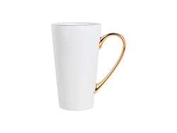 Caneca Cerâmica 16oz Asa e Borda Dourado