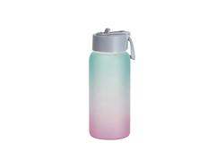 Garrafa Desportiva Vidro Fosco 25oz/750ml Sublimação com Canudo e Tampa Cinza (Cor Degradada Verde e Rosa)