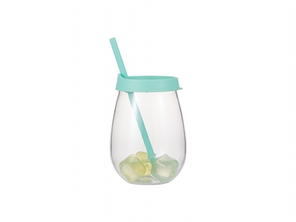 10oz/300ml Clear Plastic Stemless Cup (Light Green, w/ Reusable Ice Cubes)