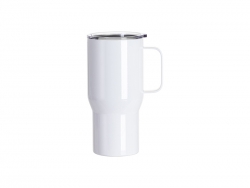 Sublimation Blanks 22oz/650ml Stainless Steel Travel Tumbler with Clear Flat Lid &amp; Handle (White)