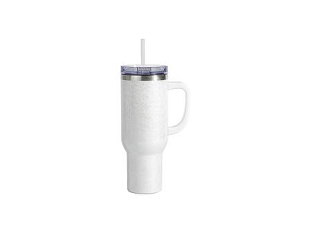 Vaso de viaje de acero inoxidable Puffy Cloud con mango blanco de 40 oz / 1200 ml con tapa y pajita (blanco)