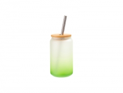 13oz/400ml Sublimation Blanks Glass Can Tumbler with Bamboo Lid Gradient Green