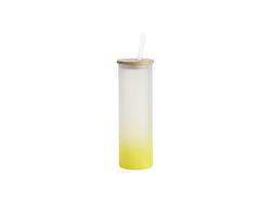 Vaso Cristal Escarchado 20oz/600ml con pajita y tapa de bambú (Escarchado, Degradado Amarillo Limón)