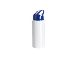 Botella Aluminio Blanca 20oz/600ml con Tapa azul y pajita