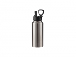 32oz/950ml Sublimation Blanks Stainless Steel Flask with Wide Mouth Straw Lid &amp; Rotating Handle (Silver)