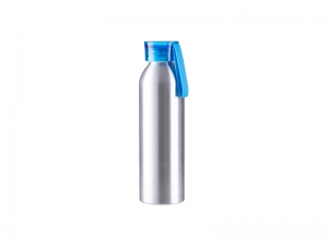 Sublimation Blanks 22oz/650ml Portable Sports Slim Aluminum bottle With Blue Cap(Silver)