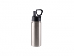 18oz/550ml Sublimation Blank Stainless Steel Water Bottles with Wide Mouth Straw Lid &amp; Rotating Handle (Silver)
