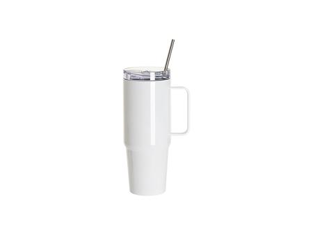 Sublimation 30oz/900ml Stainless Steel Handled  Travel Tumbler with Lid &amp; Straw(White)