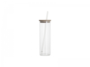 Sublimation Blanks 20oz/600ml Glass Skinny Tumbler w/Straw &amp; Bamboo Lid w/Straw &amp; Bamboo Lid(Clear)