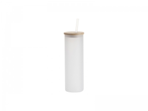 Sublimation Blanks 20oz/600ml Glass Skinny Tumbler w/Straw &amp; Bamboo Lid w/Straw &amp; Bamboo Lid(Frosted)