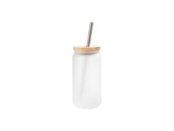 18oz/550ml Vaso de cristal escarchado con Tapa de bambú y pajita de acero inoxidable