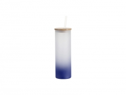 Sublimation Blanks 20oz/600ml Glass Skinny Tumbler w/Straw &amp; Bamboo Lid(Frosted, Gradient Dark Blue)