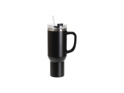 40oz/1200ml Powder Coated Stainless Steel Travel Tumbler with Lid &amp; Straw(Black)