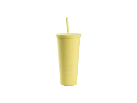 Vaso Plástico Doble Capa 24OZ/700ml con Tapa y Pajita (Amarillo, Pintado)