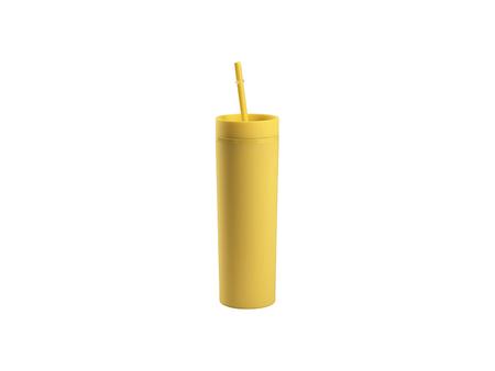 Vaso Plástico Doble Capa 16oz/473ml con Tapa y Pajita (Amarillo, Pintado) 