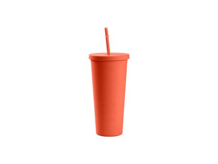 Vaso Plástico Doble Capa 24OZ/700ml con Tapa y Pajita (Rojo Coral, Pintado)