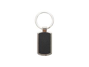 Engraving Blanks Metal Keyring w/ Engravable Leather (RND Corner Rect, Black)