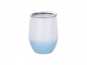 Sublimation 12oz Stainless Steel Stemless Wine Cup with Lid (Gradient Color White&amp;Light Blue)