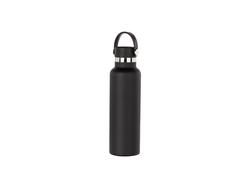 Garrafa Inox 600ml/20oz Coberto em Pó com Tampa de Bambu Fácil de levar   (Preto)