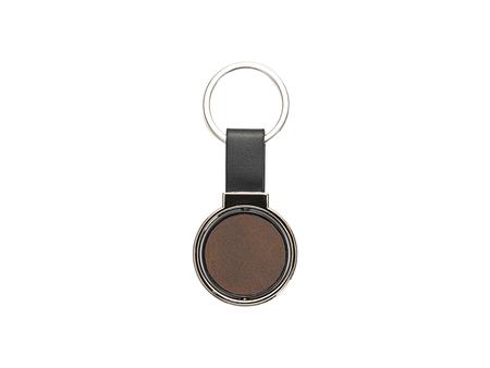 Engraving Blanks Metal Keyring  w/ Engravable Leather (Round, Brown)