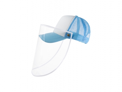 Sublimation Adult Mesh Cap w/ Removable Face Shield (Light Blue)