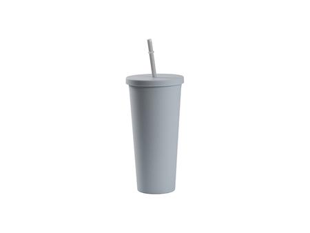 Vaso Plástico Doble Capa 24OZ/700ml con Tapa y Pajita (Gris Claro, Pintado)