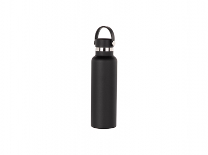 600ml/20oz Powder Coated Portable Lid Stainless Steel Bottle (Black)