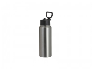 30oz/900ml Stainless Steel Water Bottle w/ Wide Mouth Straw &amp; Portable Lid (Silver)