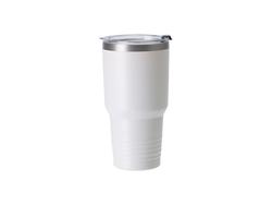 Tumbler Cuello Anillado Acero Inoxidable 30oz/900ml con Pajita Recubrimiento en Polvo (Blanco, Recubrimiento Mate Sublimación)Cantidad mínima:500pcs