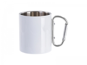 Sublimation Blanks 300ml Stainless Steel Mug w/ Silver Carabiner Handle (White)