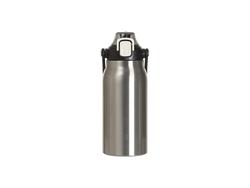 Garrafa Travel Inox 44oz/1300ml com Tampa e Canudo Preto e Alça (Prateado)