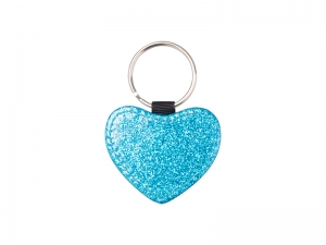 Sublimation Glitter PU Leather Key Chain (Heart, Blue)