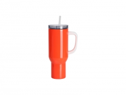 Sublimation Blanks 40oz/1200ml Stainless Steel Fluorescent Orange Travel Tumbler with Lid &amp; Straw(White Handle)