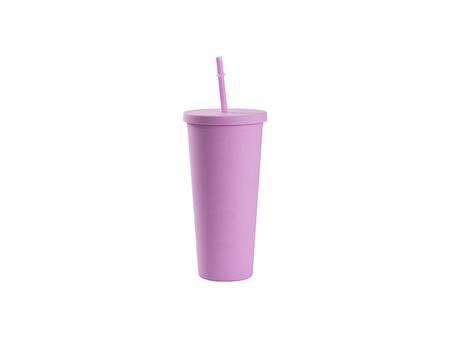 Vaso Plástico Doble Capa 24OZ/700ml con Tapa y Pajita (Morado Claro, Pintado)