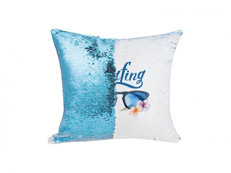 Sublimation Flip Sequin Pillow Cover (Light Blue w/ White, 40*40cm)