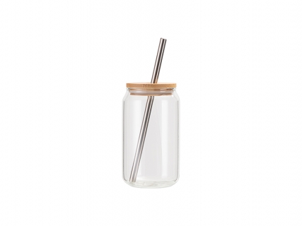 Sublimation Blanks 13oz/400ml Clear Can Glass Mug with bamboo lid &amp; ss straw