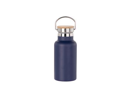 350ml/12oz Portable Bamboo Lid Powder Coated Stainless Steel Bottle (Dark Blue)