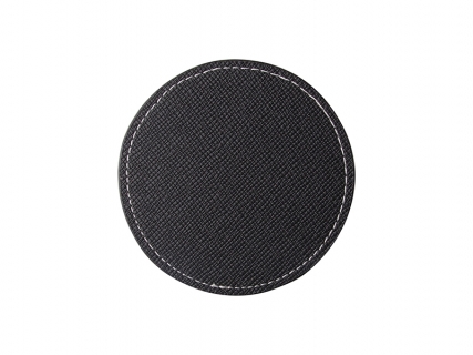 PU Leather Round Mug Coaster (Φ9.5cm,Black)