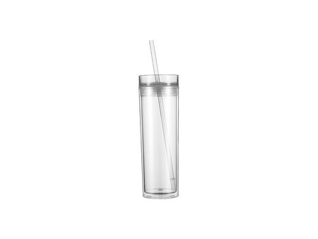 Vaso Plástico Doble Capa 16oz/473ml con Tapa y Pajita (Transparente)