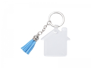 Sublimation Blanks Acrylic Keyring W/ Blue Tassel (House, 5*5*0.4cm)